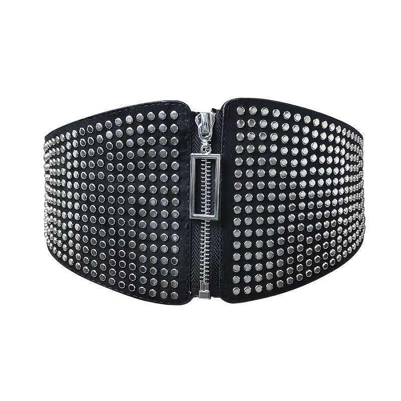 Breiter, elastischer Nietengürtel für Damen, Gothic-Taillengürtel in Übergröße, Stretchgürtel, langer Damengürtel für Damen, Korsettgürtel