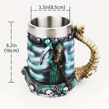 1pc, Death Coffee Mug, 20oz 304 Stainless Steel Resin Coffee Cups, Horror Grim Reaper Water Cups, Summer Winter Drinkware, Home Kitchen Items, Birthday Gifts, Halloween Gifts