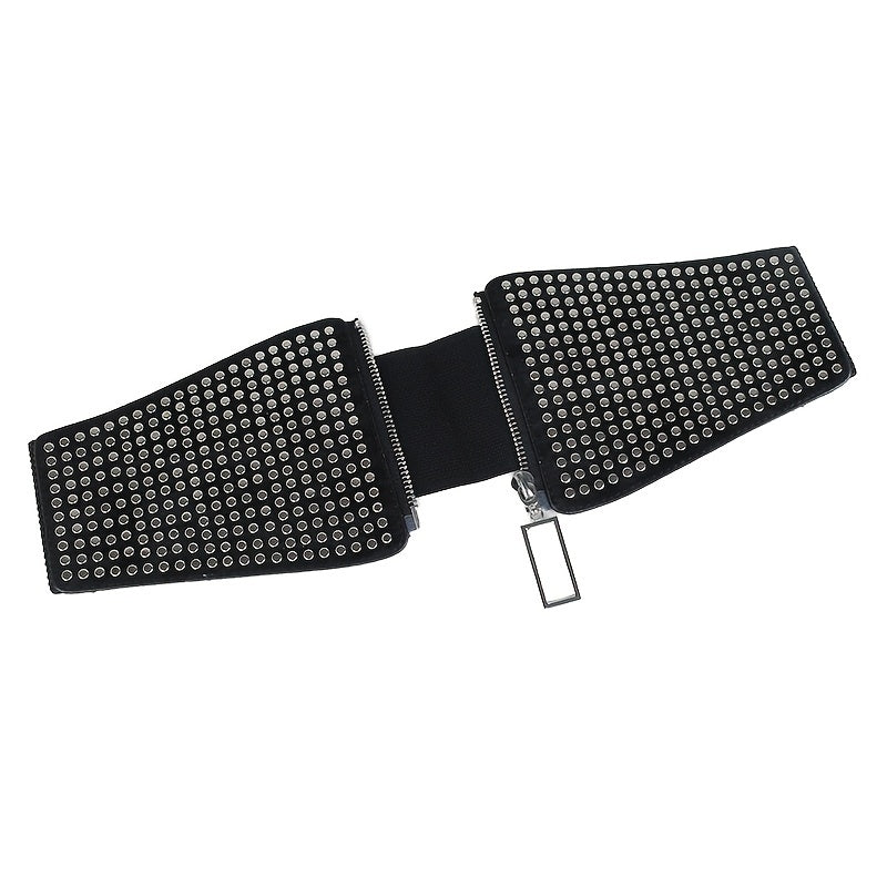 Breiter, elastischer Nietengürtel für Damen, Gothic-Taillengürtel in Übergröße, Stretchgürtel, langer Damengürtel für Damen, Korsettgürtel