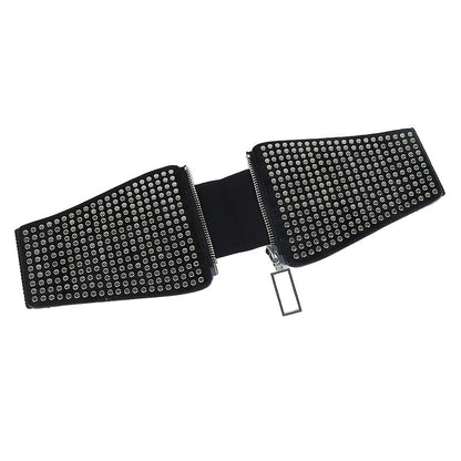 Breiter, elastischer Nietengürtel für Damen, Gothic-Taillengürtel in Übergröße, Stretchgürtel, langer Damengürtel für Damen, Korsettgürtel
