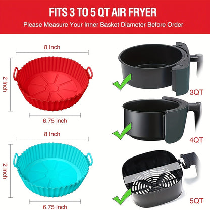 2pcs Square/rotundity Silicone Air Fryer Liner -8 Inches Reusable Air Fryer- Air Fryer Accessories - Air Fryer Insert for 4 to 7 QT Ovens And Microwave Accessories (red+blue), Air Fryer Oven Accessories, Chefman Air Fryer Acc