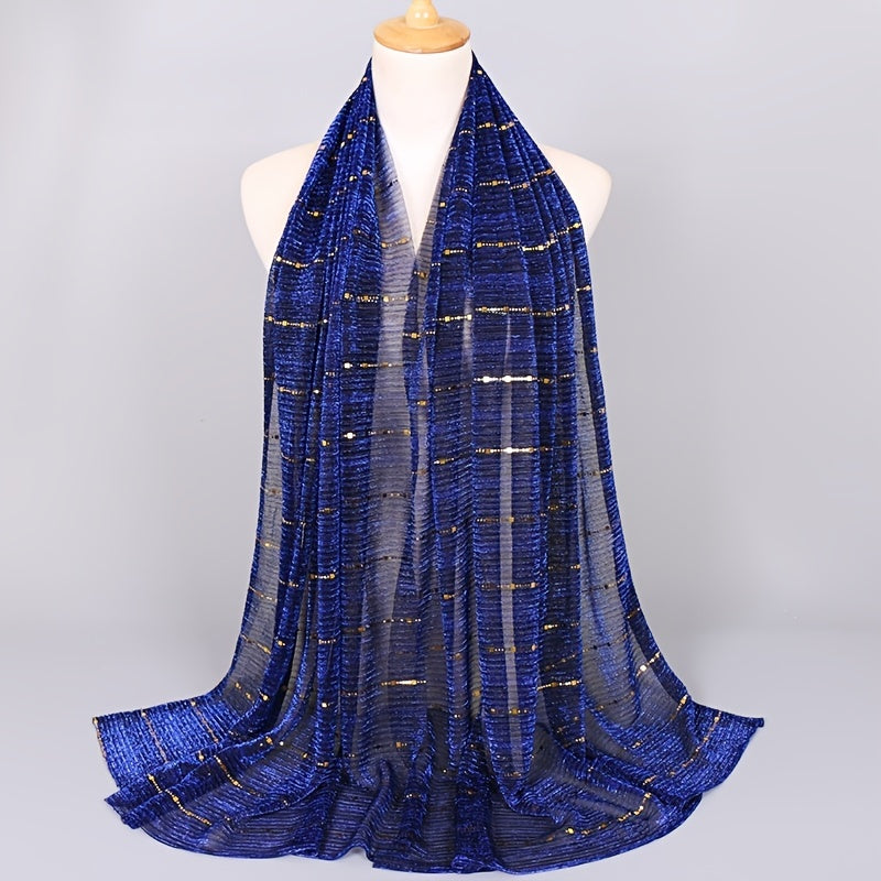Women Solid Color Scarf Thin Breathable Shawl Lightweight Sparkling Metallic Wrap
