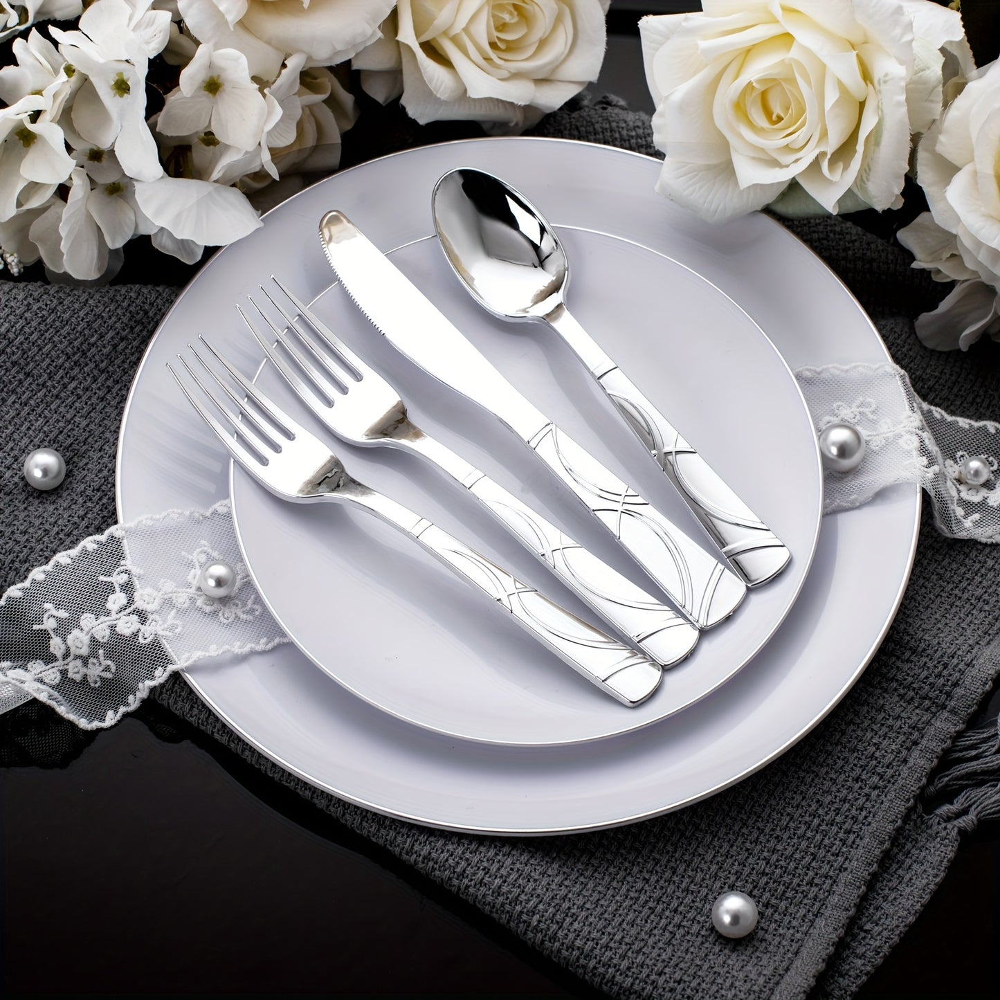 75 Pcs Golden Silverware - Golden Cutlery Set - Disposable Flatware Dinnerware Includes 25 Golden Forks, 25 Golden Spoons, 25 Golden Knives Utensils For Party, Birthday, Wedding, Reuse After Washing Hands