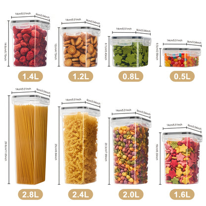 Set of Sealed Kitchen Storage Containers in Various Sizes, Free from BPA, Designed for Organizing Items Like Pasta, Snacks, Sugar, And Grains, Ensuring for longer Freshness