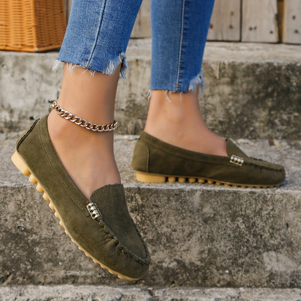 Mocassins confortables à bout rond | Chaussures unies à enfiler pour femmes
