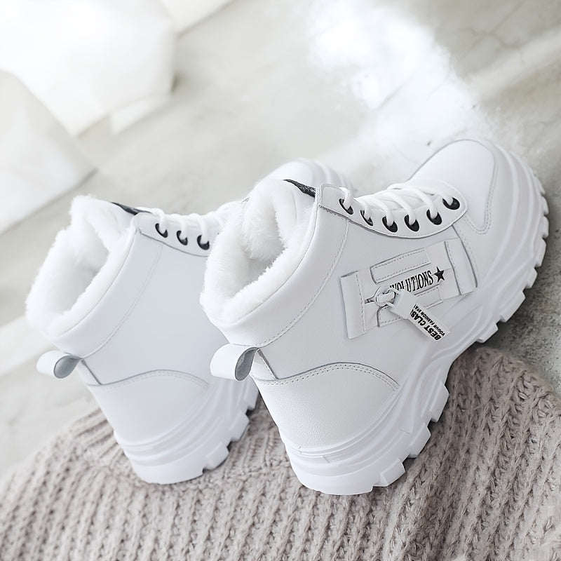 Damen-Winterstiefel mit hohem Schaft – Warm gefütterte Stiefeletten mit dicker Sohle, Schnürung, lässiger Stil, perfekt für Komfort bei kaltem Wetter, Winterstiefel