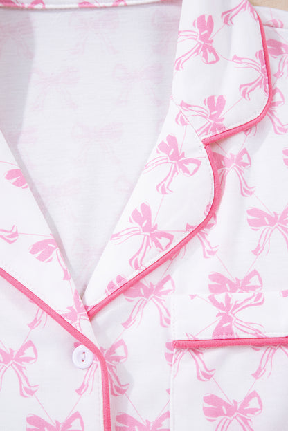 Pink Bow Print Long Sleeve Shirt and Pants Soft Pajama Set