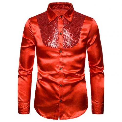 Men's Lapel Sequined Long Sleeve Shirt