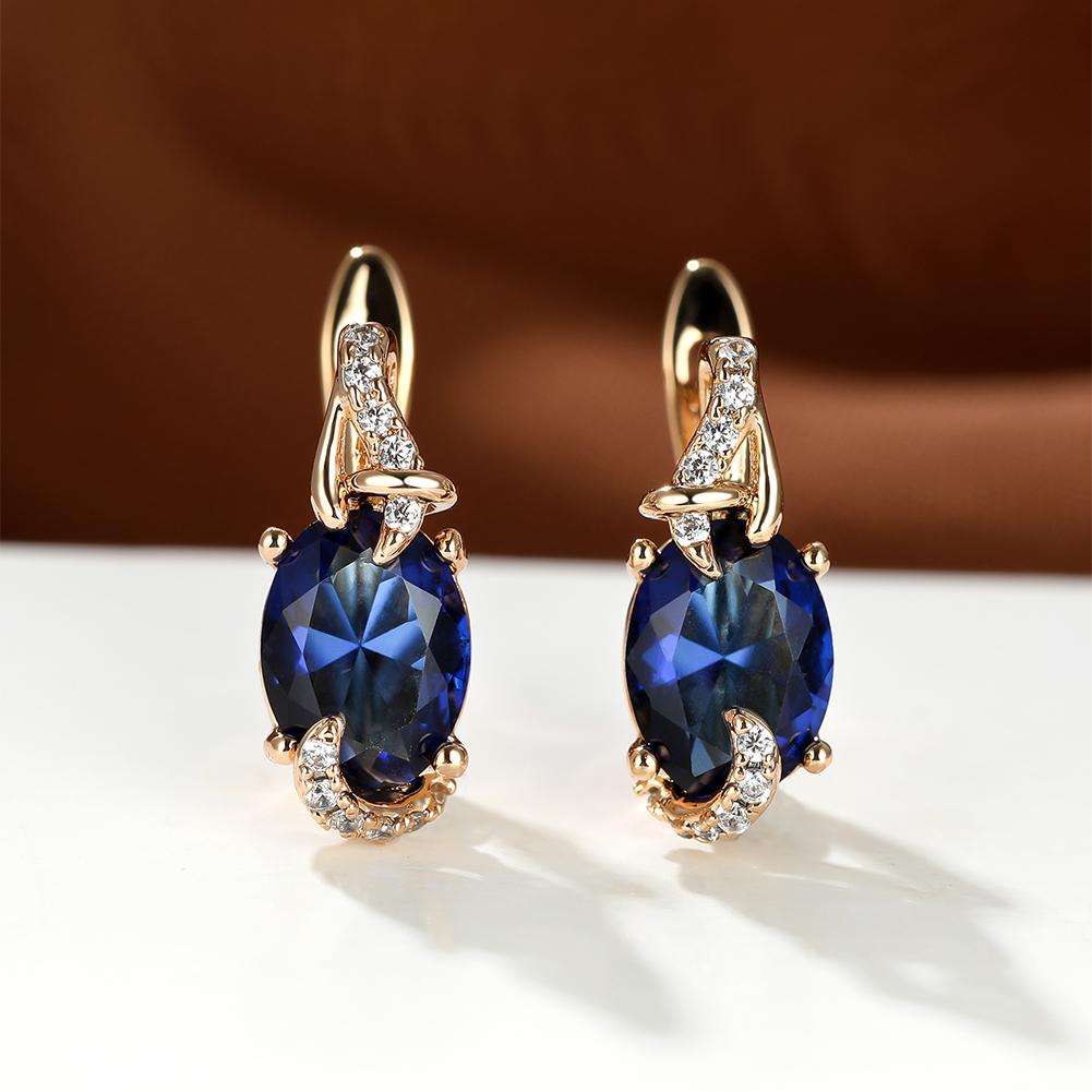 Elegante, 18 Karat vergoldete Ohrstecker mit blauem Stein – Rund- und Ovalschliff, synthetische Zirkonia, Ohrstecker aus Kupfer – Schmuck für jede Jahreszeit | Trendiges Design | Langlebige Vergoldung