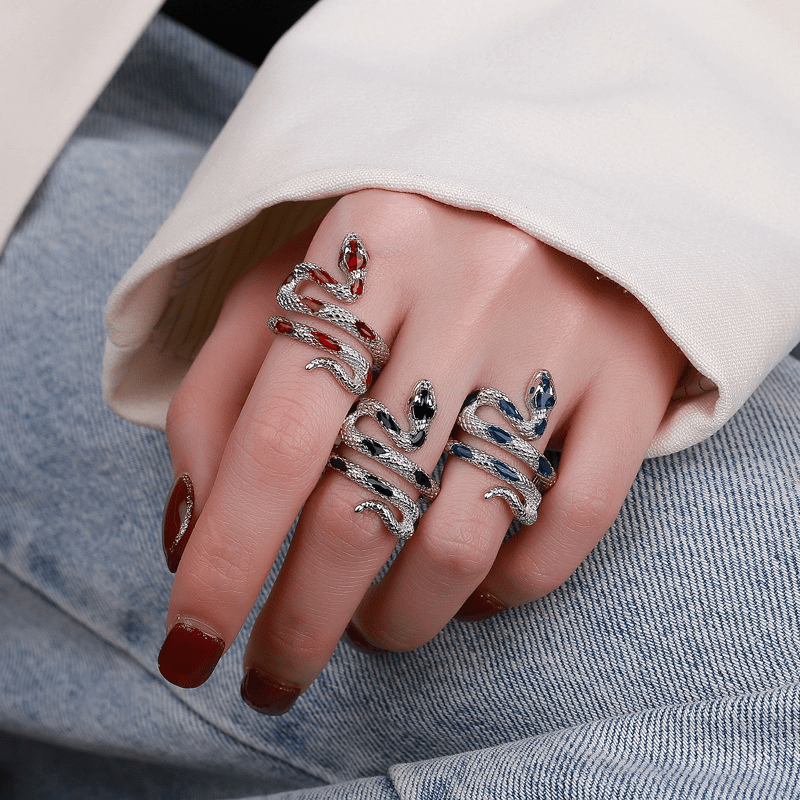 Bague serpent raffinée, plaquée argent, bijou de main pour femme