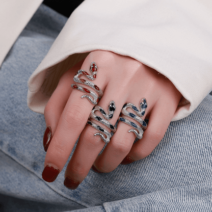 Bague serpent raffinée, plaquée argent, bijou de main pour femme