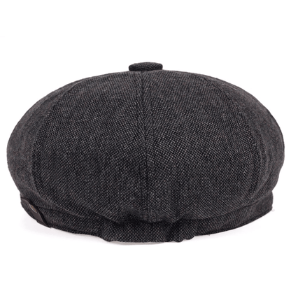 Retro-Schiebermütze im Fischgrätmuster für Herren – Schwarze, lässige Baskenmütze im Vintage-Stil, aus gestricktem Polyester, perfekt für Valentinstag und als Alltagsmütze | Vintage-Schiebermütze | Strickstruktur