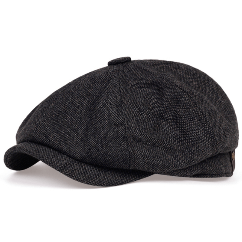 Retro-Schiebermütze im Fischgrätmuster für Herren – Schwarze, lässige Baskenmütze im Vintage-Stil, aus gestricktem Polyester, perfekt für Valentinstag und als Alltagsmütze | Vintage-Schiebermütze | Strickstruktur