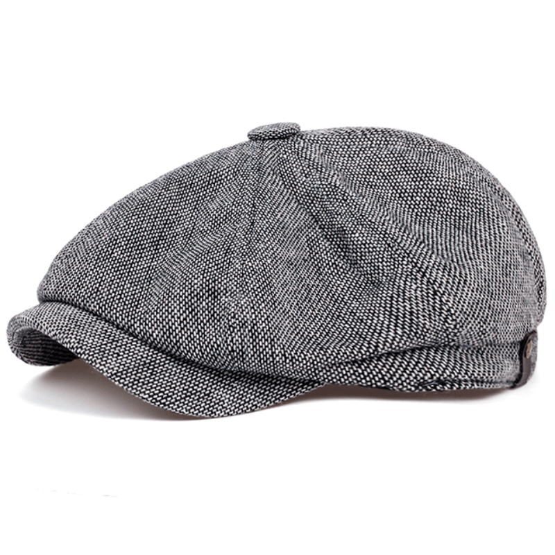Retro-Schiebermütze im Fischgrätmuster für Herren – Schwarze, lässige Baskenmütze im Vintage-Stil, aus gestricktem Polyester, perfekt für Valentinstag und als Alltagsmütze | Vintage-Schiebermütze | Strickstruktur