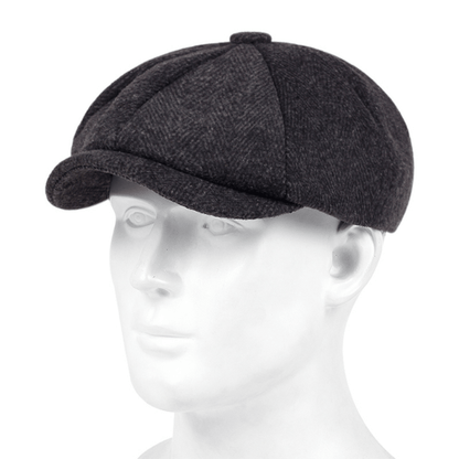 Retro-Schiebermütze im Fischgrätmuster für Herren – Schwarze, lässige Baskenmütze im Vintage-Stil, aus gestricktem Polyester, perfekt für Valentinstag und als Alltagsmütze | Vintage-Schiebermütze | Strickstruktur