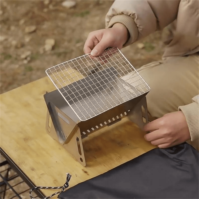 1pc Outdoor Portable Grill Stainless Steel Mini Camping Oven Ventilation Charcoal Stove Folding Picnic BBQ Camping Accessories