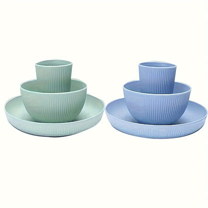 18/6pcs Unbreakable Plastic Dinnerware Set, Round, Polka Dots, Lightweight and Dishwasher Safe, Colorful, with Plants Theme, for Dorm, Kitchen, Camping, RV, and Party
