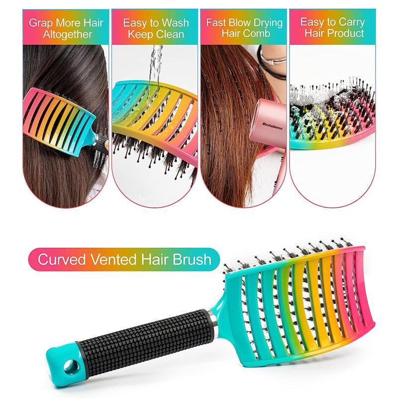 1 Stück gebogene, belüftete professionelle Entwirrungsbürste | Magischer Kopfhautmassagekamm für Frauen, ideal für nasses, lockiges Haar, Styling-Tool, Griff aus ABS-Kunststoff, Nylonborsten - Perfektes Weihnachtsgeschenk für Freunde/Verwandte