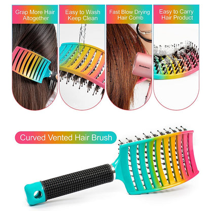 1 Stück gebogene, belüftete professionelle Entwirrungsbürste | Magischer Kopfhautmassagekamm für Frauen, ideal für nasses, lockiges Haar, Styling-Tool, Griff aus ABS-Kunststoff, Nylonborsten - Perfektes Weihnachtsgeschenk für Freunde/Verwandte