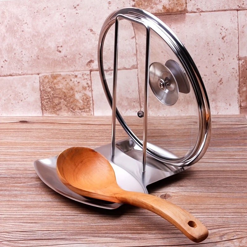 1pc Stainless Steel Pot Cover Rack, Household Kitchen Storage Rack, Pot Cover Storage Tray, Spoon Rack, Table Top, Seated With Tray