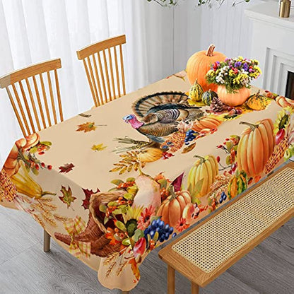 1pc Premium Thanksgiving Tablecloth - Vibrant Turkey & Pumpkin Pattern - Waterproof Oilproof, Washable - Rectangular Kitchen Dining Decor for Unforgettable Harvest Parties
