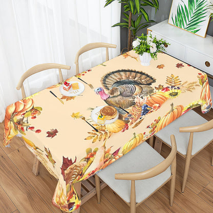 1pc Premium Thanksgiving Tablecloth - Vibrant Turkey & Pumpkin Pattern - Waterproof Oilproof, Washable - Rectangular Kitchen Dining Decor for Unforgettable Harvest Parties