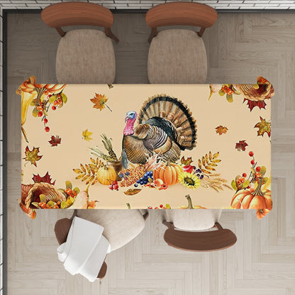 1pc Premium Thanksgiving Tablecloth - Vibrant Turkey & Pumpkin Pattern - Waterproof Oilproof, Washable - Rectangular Kitchen Dining Decor for Unforgettable Harvest Parties