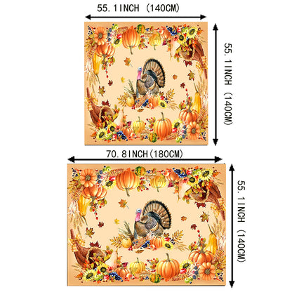 1pc Premium Thanksgiving Tablecloth - Vibrant Turkey & Pumpkin Pattern - Waterproof Oilproof, Washable - Rectangular Kitchen Dining Decor for Unforgettable Harvest Parties