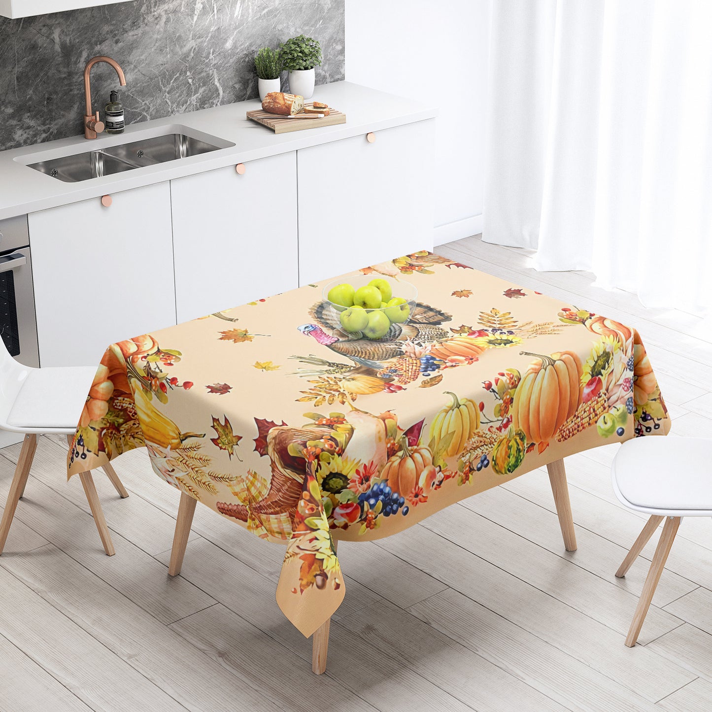 1pc Premium Thanksgiving Tablecloth - Vibrant Turkey & Pumpkin Pattern - Waterproof Oilproof, Washable - Rectangular Kitchen Dining Decor for Unforgettable Harvest Parties