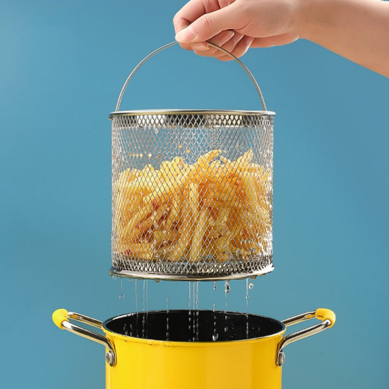 1pc YIMUWN Tempura Frying Pot - Small, Less-Oily Smoke, Fine Iron Uncoated, Ideal for Induction & Gas Stoves, Kitchen Cookware|Smokeless Cooking|Fine Mesh Frying