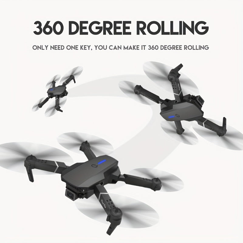 KBDFA E88 Drone - HD WIFI Helicopter with 4K Camera, Foldable Quadcopter, 1181.1inch Maximum Flight Altitude, 3m/s Speed, 5 Minute Battery Life, Black and Gray, Rechargeable Li-Polymer Battery, 1800mAh, 1181.1inch Control Ran