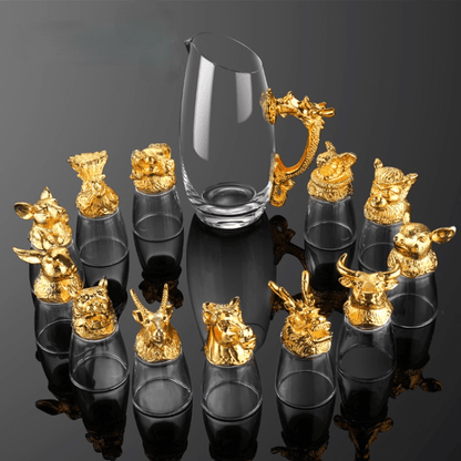 12pcs, Chinese Zodiac Shot Glasses and Baijiu Set - Elegant Drinkware and Unique Gift Idea
