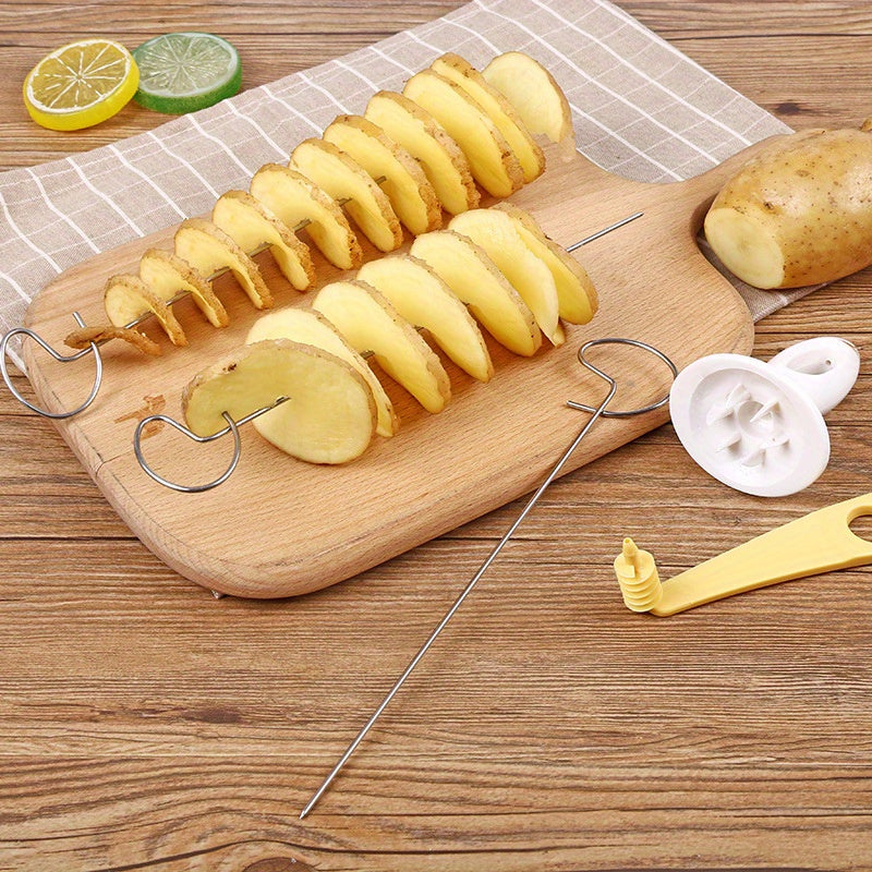 6pcs/set Portable Potato BBQ Skewers For Camping Chips Maker Potato Slicer Potato Spiral Cutter Barbecue Tools Kitchen Accessories