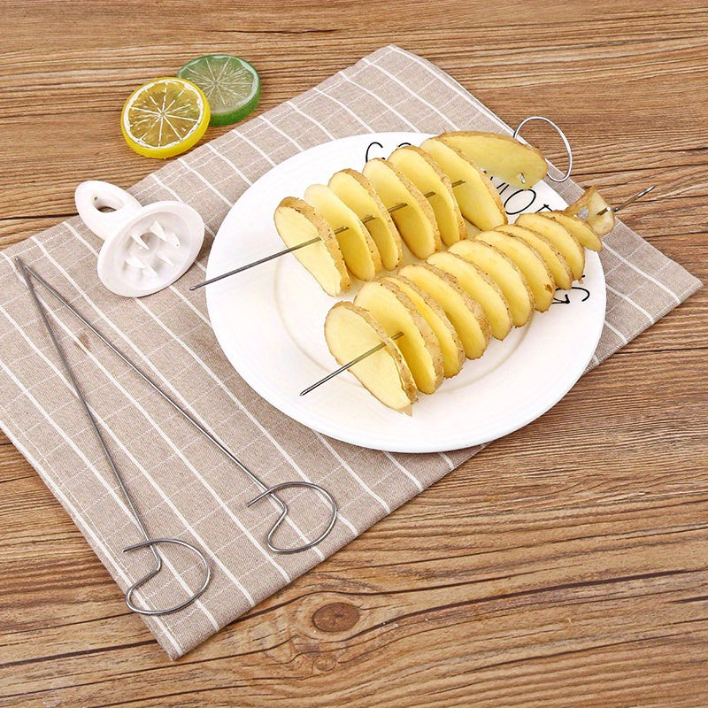 6pcs/set Portable Potato BBQ Skewers For Camping Chips Maker Potato Slicer Potato Spiral Cutter Barbecue Tools Kitchen Accessories