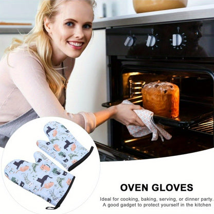 [1 Pair Heat Resistant Gloves] 1 Pair Oven Gloves, Thickened Insulated Gloves, Heat Resistant Anti Scalding Gloves, Oven Gloves For Kitchen, Gauntlet Oven Mitts Breathable For Cake Cookware Microwave Pizza Chef Pot BBQ, Kitch