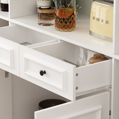 1pc Large Kitchen Hutch Storage Cabinet Sideboard With Hutch & Glass Doors, Pantry Cabinet And Kitchen Storage, Drawers & Shelves And Doors, For Hallway White (63''W X 15.7''D X 78.7''H)