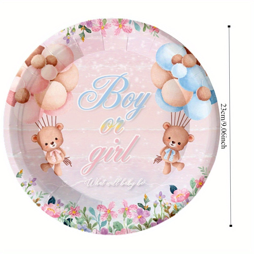 68pcs, Baby Shower Party Tableware Set, Bear Disposable Dinnerware Set, Table Decor, Birthday Decor, Boy Or Girl Party Atmosphere Props, Holiday Supplies