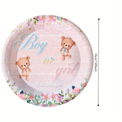68pcs, Baby Shower Party Tableware Set, Bear Disposable Dinnerware Set, Table Decor, Birthday Decor, Boy Or Girl Party Atmosphere Props, Holiday Supplies