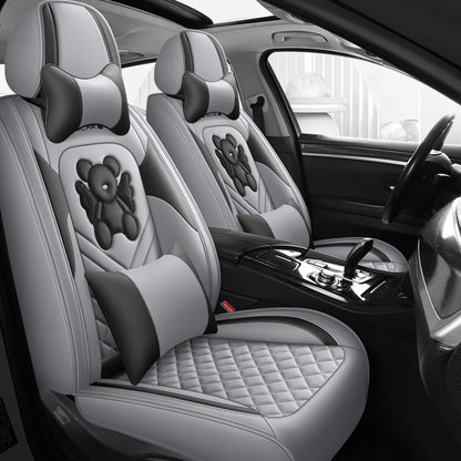 Universal Fit PU Leather Car Seat Covers Set, Cartoon Design, Full Wrap, Non-Washable for Vehicle, All-Season, No Filler - 5 Seats Deluxe Edition
