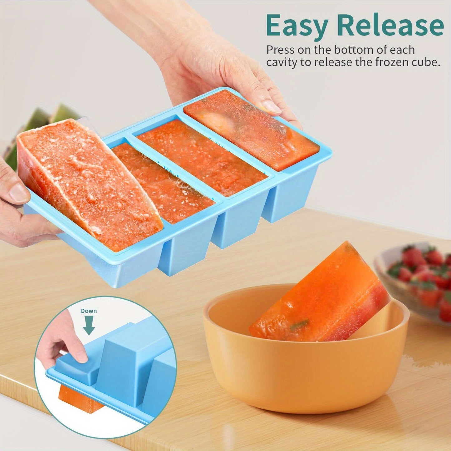 2pcs Silicone Soup Freezer Trays With Lids, Water Blue - Perfect For Freezing Broth, Sauces, Kitchen Storage Accessories