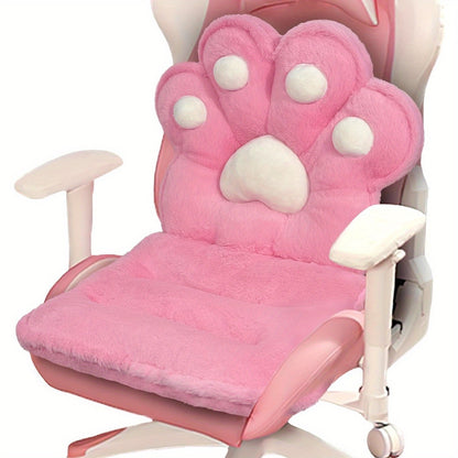 L-Shape Cat Paw Cushion - Soft Milk Velour Plush Chair Pillow with Faux Rabbit Fur, Cute Kawaii Gaming & Office Seat Cushion for Gamer Girls, Comfy Floor Seat for Room Decor, 100% Polyester, Dry Clean Only