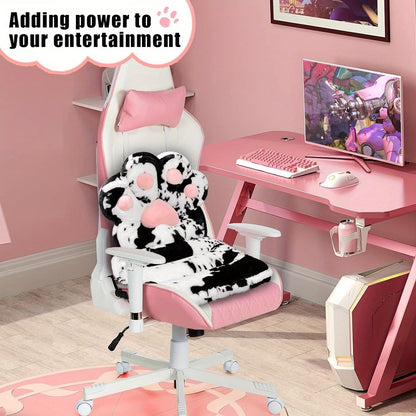 L-Shape Cat Paw Cushion - Soft Milk Velour Plush Chair Pillow with Faux Rabbit Fur, Cute Kawaii Gaming & Office Seat Cushion for Gamer Girls, Comfy Floor Seat for Room Decor, 100% Polyester, Dry Clean Only