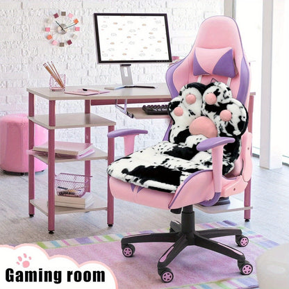 L-Shape Cat Paw Cushion - Soft Milk Velour Plush Chair Pillow with Faux Rabbit Fur, Cute Kawaii Gaming & Office Seat Cushion for Gamer Girls, Comfy Floor Seat for Room Decor, 100% Polyester, Dry Clean Only