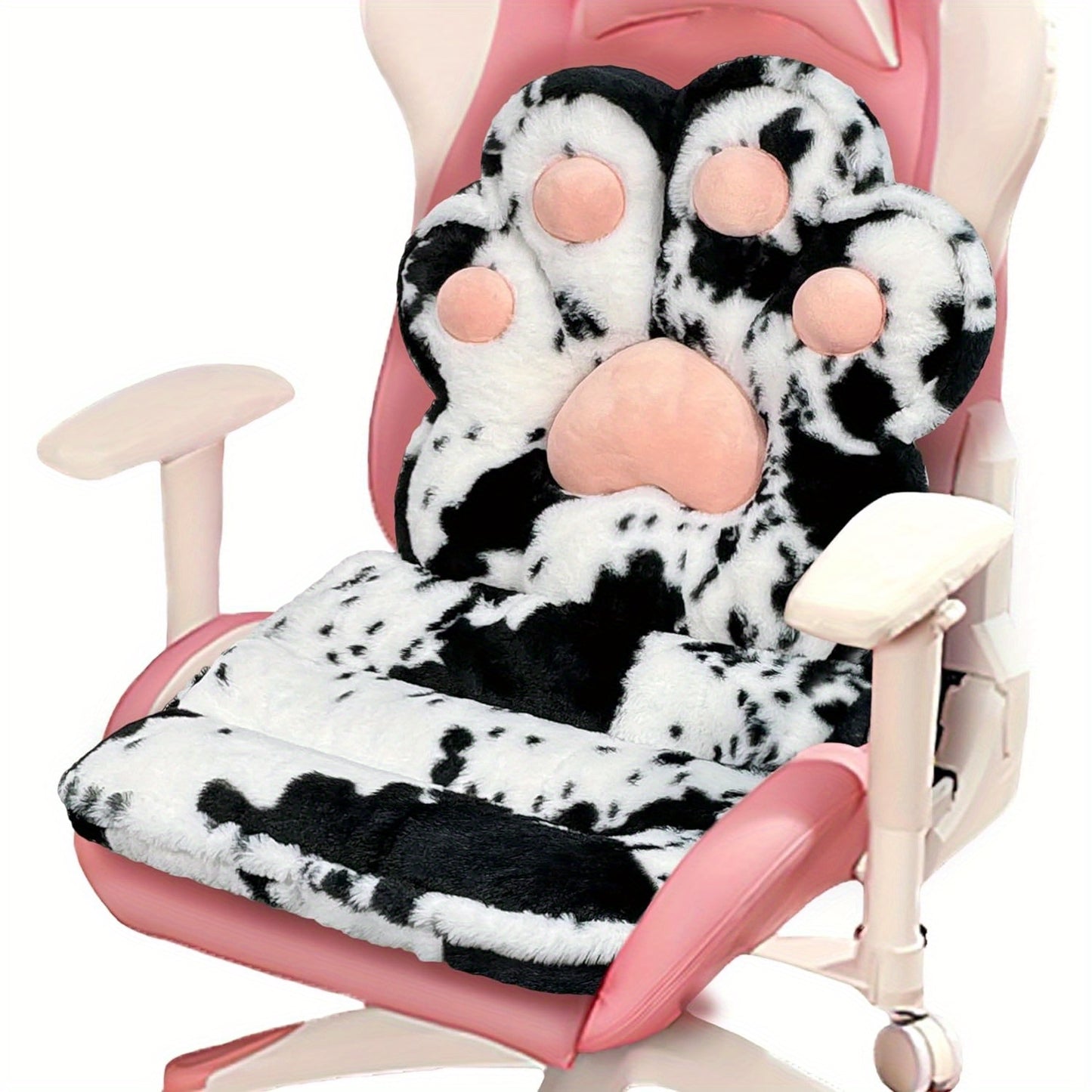 L-Shape Cat Paw Cushion - Soft Milk Velour Plush Chair Pillow with Faux Rabbit Fur, Cute Kawaii Gaming & Office Seat Cushion for Gamer Girls, Comfy Floor Seat for Room Decor, 100% Polyester, Dry Clean Only