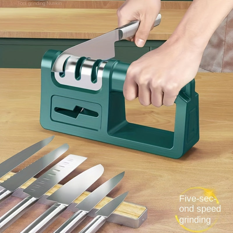 [1pc Four-in-One Quick Sharpener] 1pc Diamond Sharpening Stone, Multi-Functional Four-in-One Manual Quick Sharpener for Kitchen Knives, Scissors, and Tools - Household Sharpener with Coarse and Fine Slots