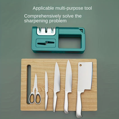 [1pc Four-in-One Quick Sharpener] 1pc Diamond Sharpening Stone, Multi-Functional Four-in-One Manual Quick Sharpener for Kitchen Knives, Scissors, and Tools - Household Sharpener with Coarse and Fine Slots