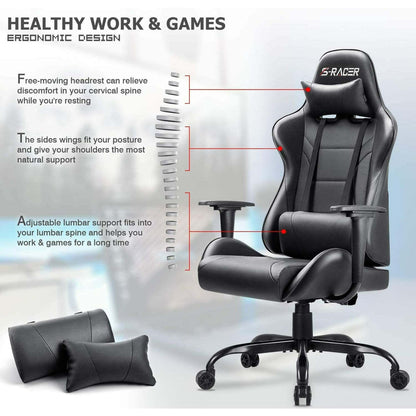 Gaming Chair Office Chair High Back Racing Computer Chair PU Leather Adjustable Seat Height Swivel Chair Ergonomic Executive Chair with Headrest