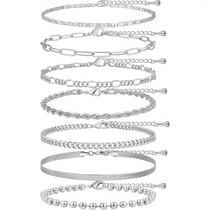 Sterling Silver Anklet Bracelets for Women Waterproof, 925 Sliver Plated CZ &amp; Heart Charm Dainty Layer Anklets for Women Trendy, Simple Chain Anklets Set Gifts for Teen Girl, Jewelry Gifts for Her Women Mom Wife Girlfrien