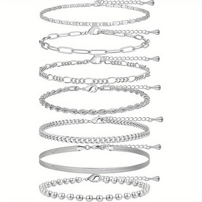 Sterling Silver Anklet Bracelets for Women Waterproof, 925 Sliver Plated CZ &amp; Heart Charm Dainty Layer Anklets for Women Trendy, Simple Chain Anklets Set Gifts for Teen Girl, Jewelry Gifts for Her Women Mom Wife Girlfrien