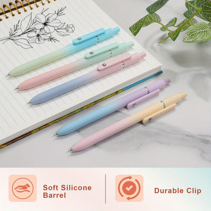 5-Pack Gel Ink Ballpoint Pens: Medium Point (0.5mm), Soft Silicone Barrel, Durable Clip, Retractable Design, Quick-Drying, Sleek Aesthetic Writing Instruments for Office & School Supplies, Journaling, Gifts for Teens & Adults